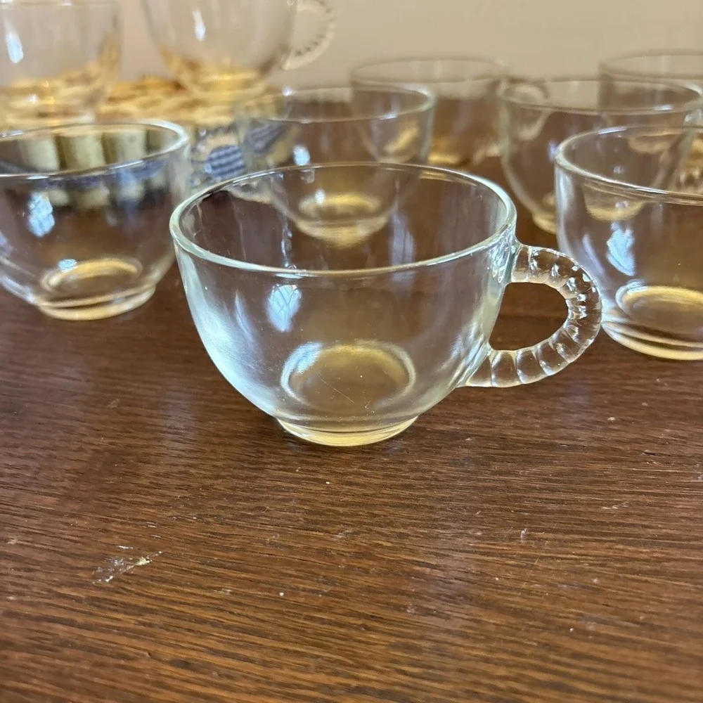 Federal‎ Glass Lot Set Of 9 Vintage Beaded Handle Punch Cups Tea Coffee Clear